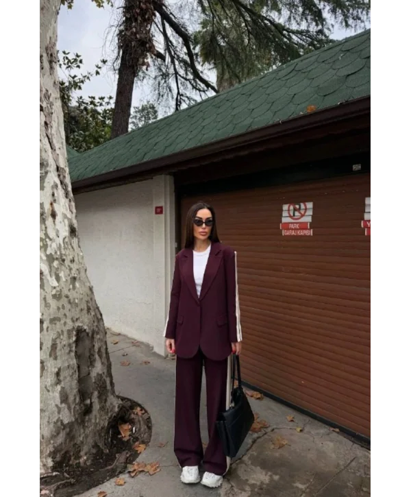 Kadın Yan Şerit Detaylı Oversize Blazer & Palazzo Takım
