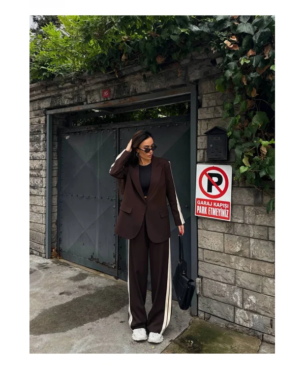 Kadın Yan Şerit Detaylı Oversize Blazer & Palazzo Takım
