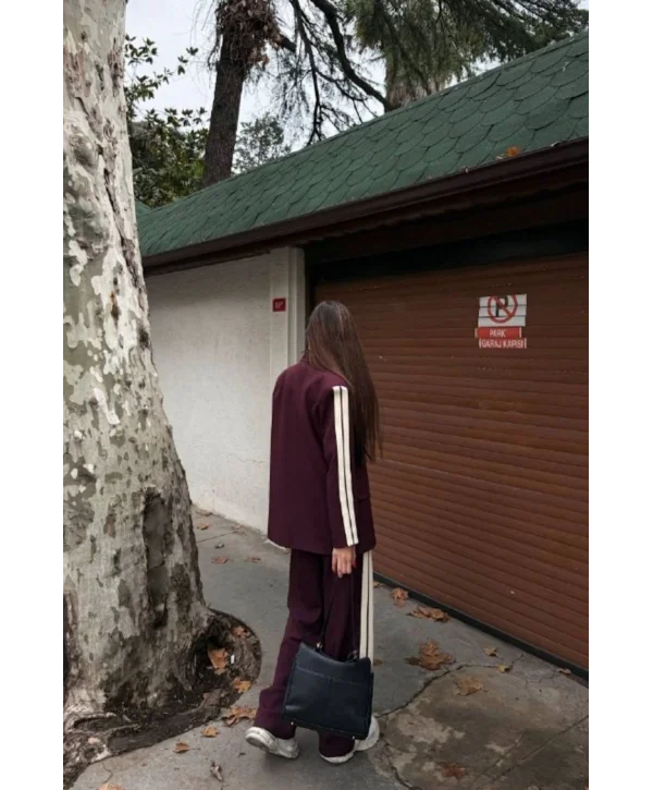 Kadın Yan Şerit Detaylı Oversize Blazer & Palazzo Takım