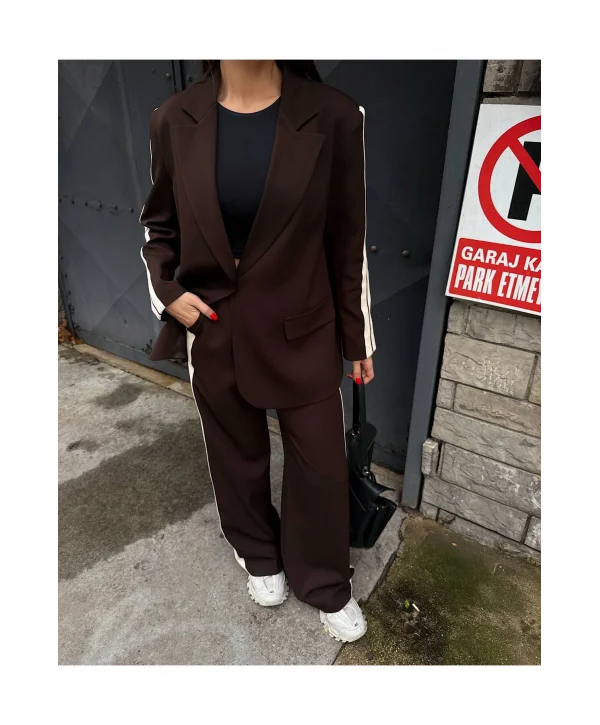 Kadın Yan Şerit Detaylı Oversize Blazer & Palazzo Takım