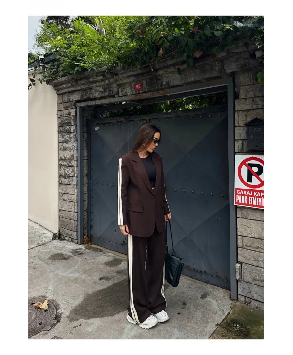 Kadın Yan Şerit Detaylı Oversize Blazer & Palazzo Takım