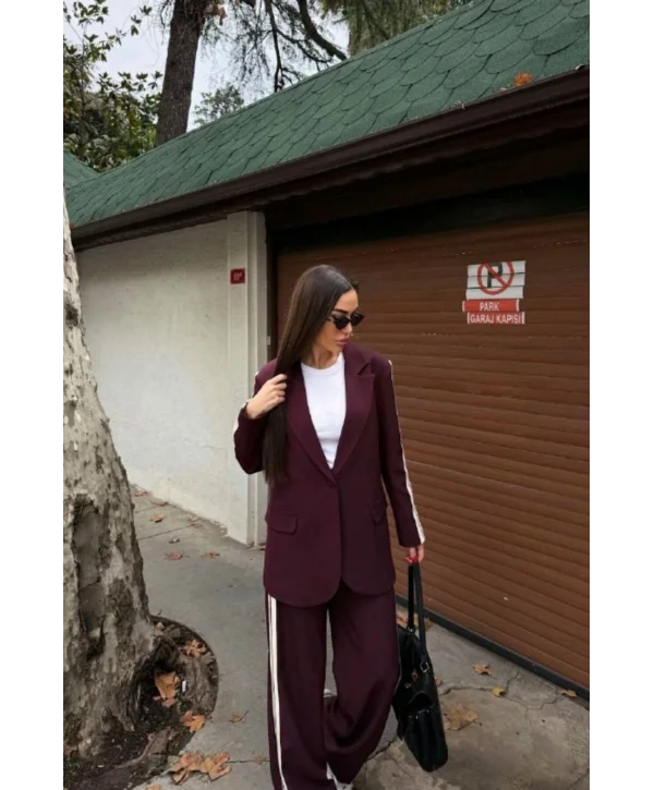 Kadın Yan Şerit Detaylı Oversize Blazer & Palazzo Takım