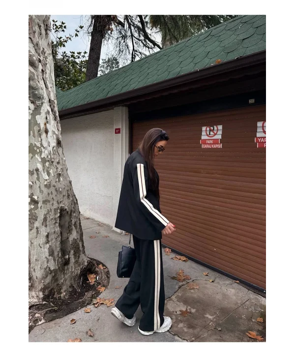 Kadın Yan Şerit Detaylı Oversize Blazer & Palazzo Takım