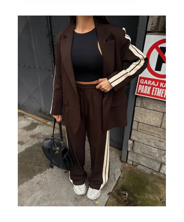 Kadın Yan Şerit Detaylı Oversize Blazer & Palazzo Takım