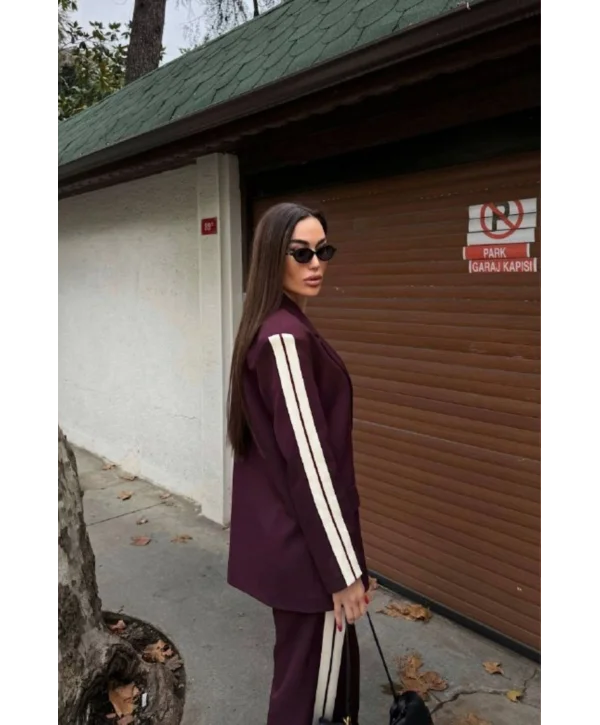 Kadın Yan Şerit Detaylı Oversize Blazer & Palazzo Takım