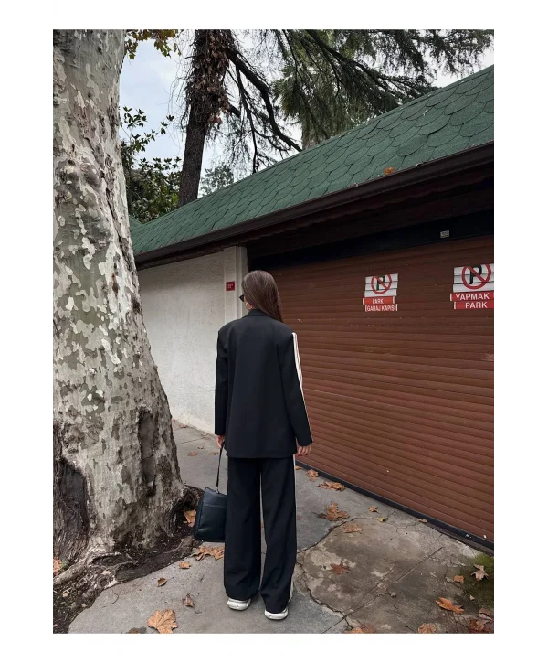 Kadın Yan Şerit Detaylı Oversize Blazer & Palazzo Takım