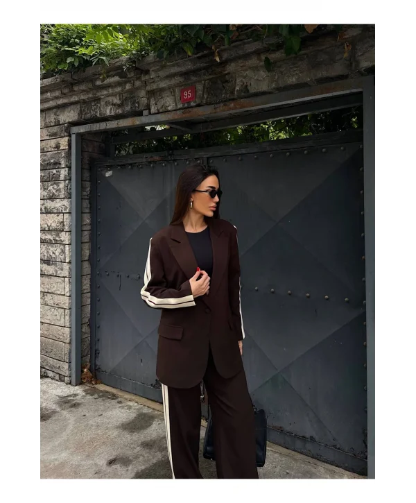 Kadın Yan Şerit Detaylı Oversize Blazer & Palazzo Takım