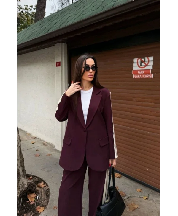 Kadın Yan Şerit Detaylı Oversize Blazer & Palazzo Takım