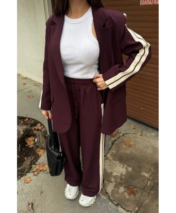 Kadın Yan Şerit Detaylı Oversize Blazer & Palazzo Takım