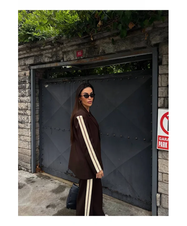 Kadın Yan Şerit Detaylı Oversize Blazer & Palazzo Takım
