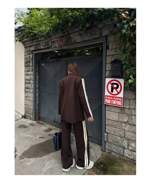 Kadın Yan Şerit Detaylı Oversize Blazer & Palazzo Takım