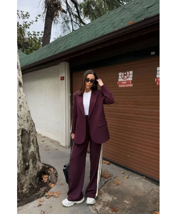 Kadın Yan Şerit Detaylı Oversize Blazer & Palazzo Takım