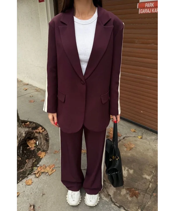 Kadın Yan Şerit Detaylı Oversize Blazer & Palazzo Takım