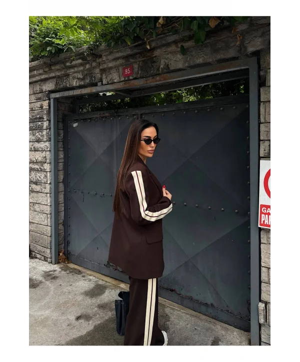 Kadın Yan Şerit Detaylı Oversize Blazer & Palazzo Takım