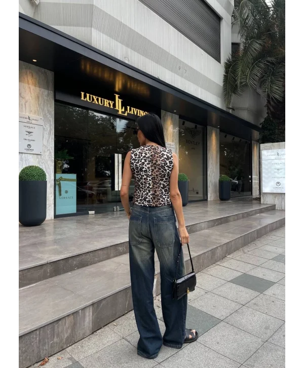 Kadın Düğmeli Klasik Leopar Desen Yelek