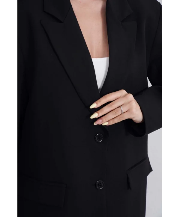 Kadın Oversize Tek Düğmeli Vatkalı Blazer Ceket