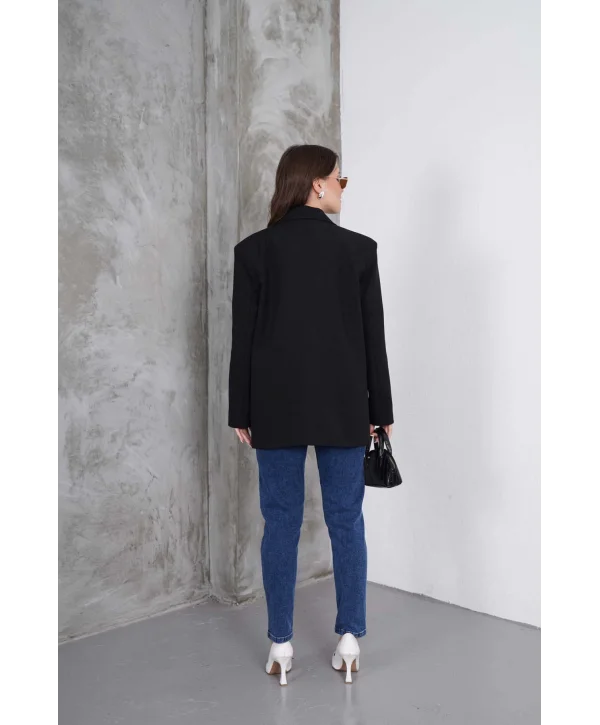 Kadın Oversize Tek Düğmeli Vatkalı Blazer Ceket