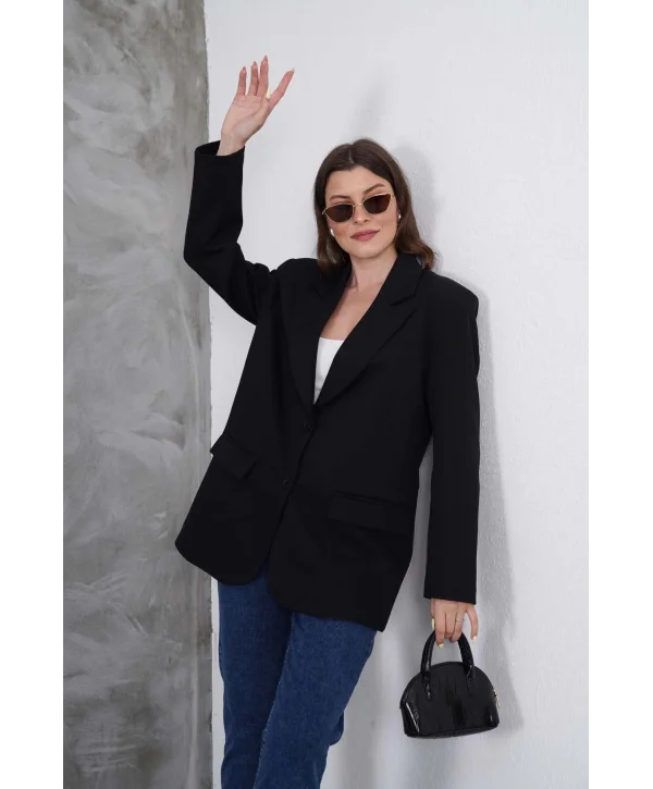 Kadın Oversize Tek Düğmeli Vatkalı Blazer Ceket
