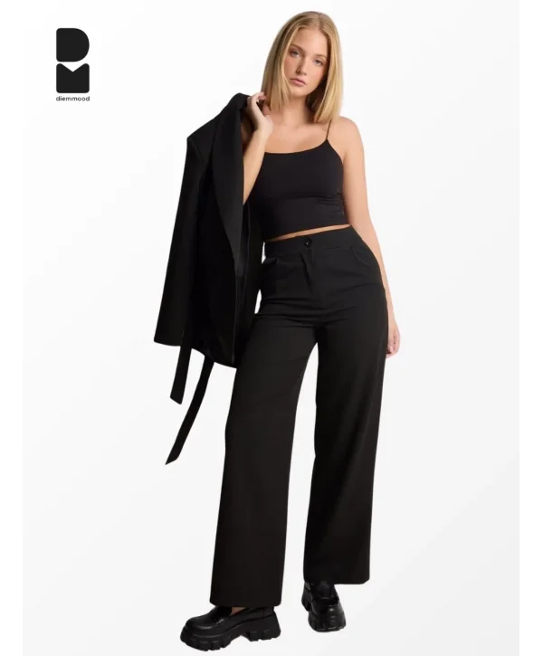 Kadın Yüksek Bel Düz Kesim Kumaş Pantolon