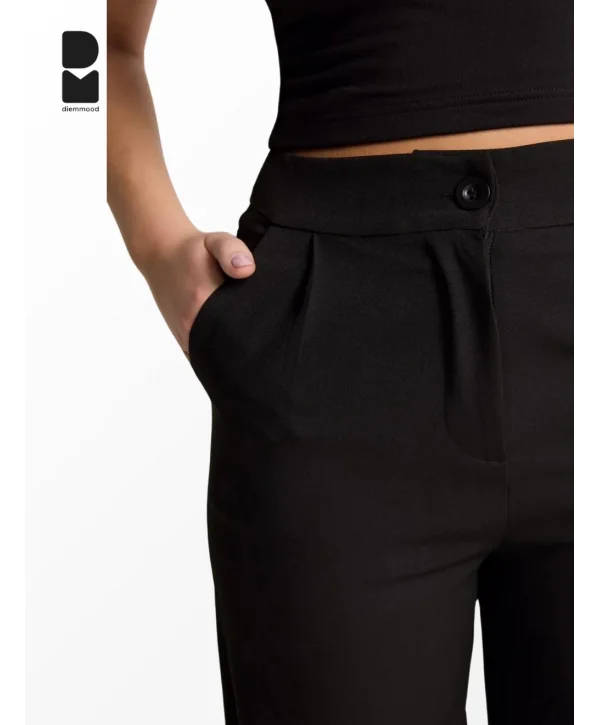 Kadın Yüksek Bel Düz Kesim Kumaş Pantolon