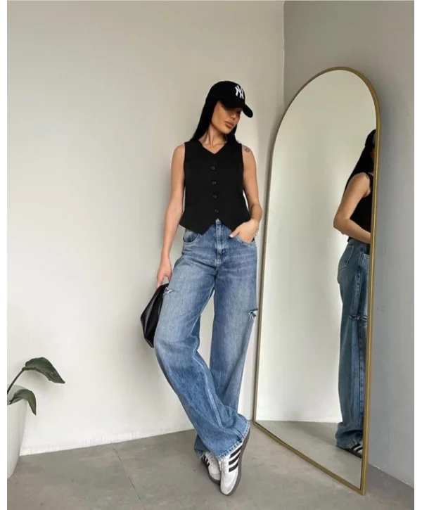 Kadın Düğmeli Klasik Siyah Yelek