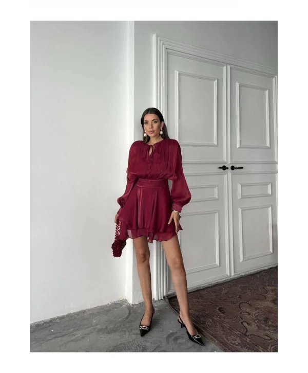 Vatkalı Jakarlı Tül Mini Elbise