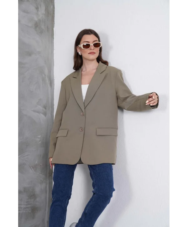 Kadın Oversize Tek Düğmeli Vatkalı Blazer Ceket