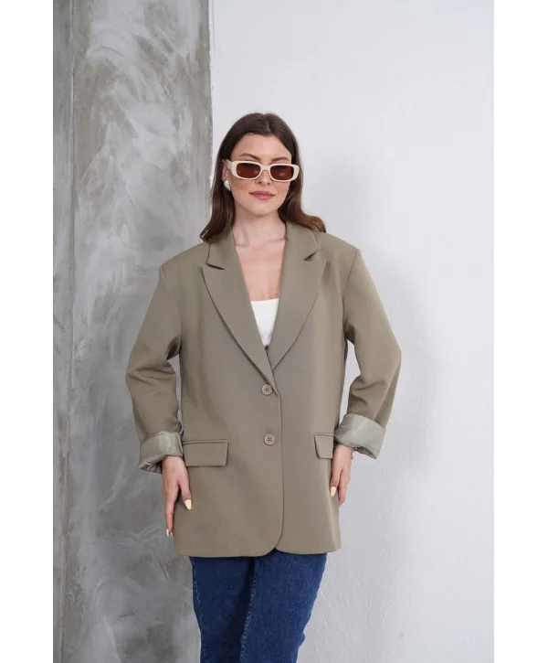 Kadın Oversize Tek Düğmeli Vatkalı Blazer Ceket