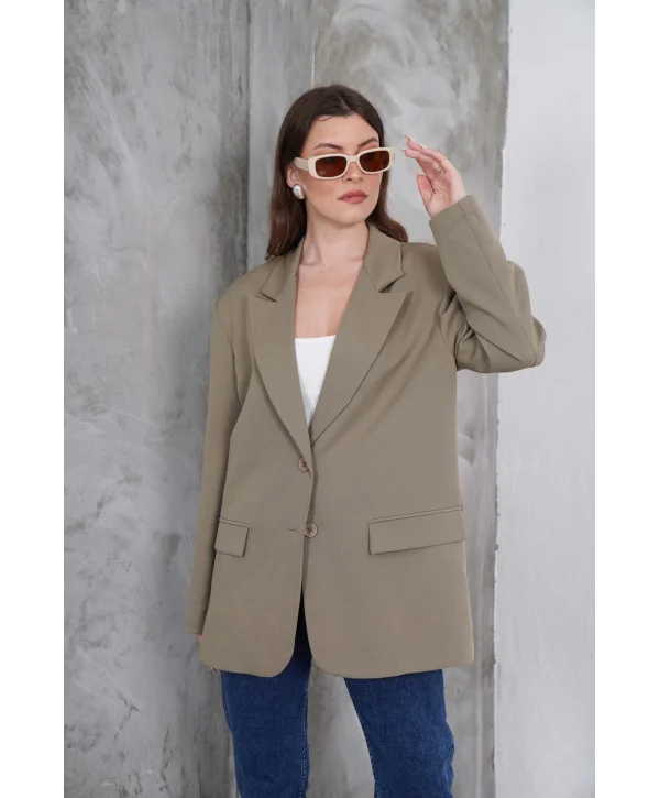 Kadın Oversize Tek Düğmeli Vatkalı Blazer Ceket
