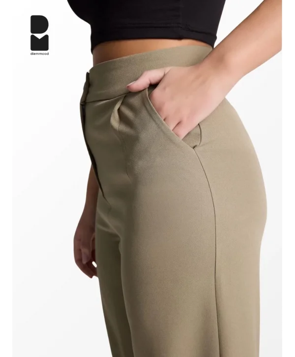 Kadın Yüksek Bel Düz Kesim Kumaş Pantolon