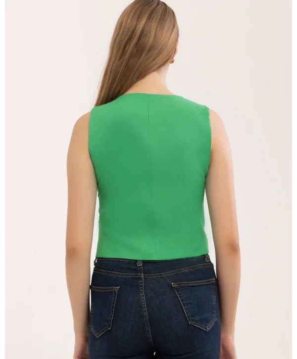 Kadın Klasik Düğmeli Yeşil Yelek