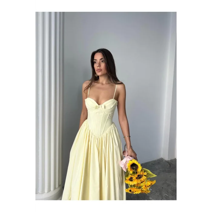 Kadın Poplin Kumaş Kurdeleli Askılı Midi Elbise