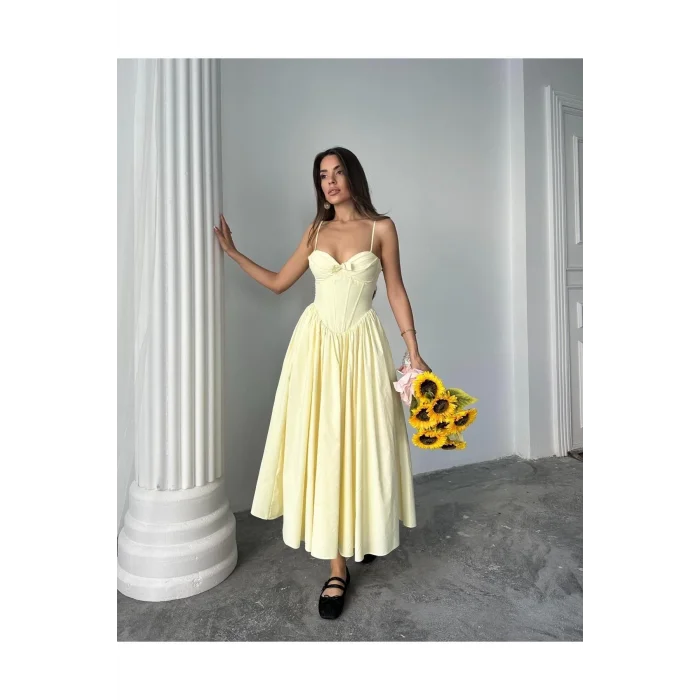 Kadın Poplin Kumaş Kurdeleli Askılı Midi Elbise