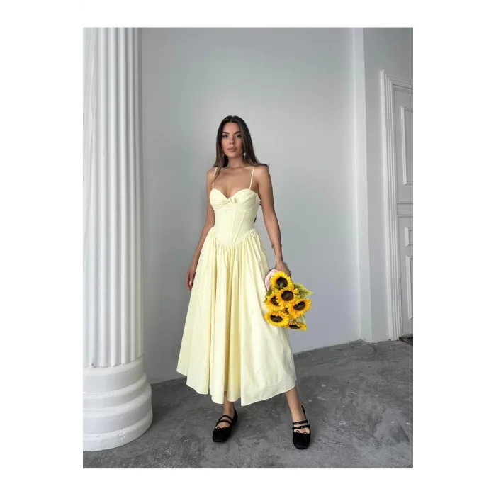 Kadın Poplin Kumaş Kurdeleli Askılı Midi Elbise