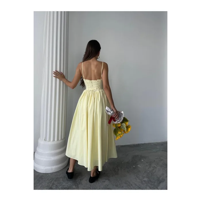 Kadın Poplin Kumaş Kurdeleli Askılı Midi Elbise