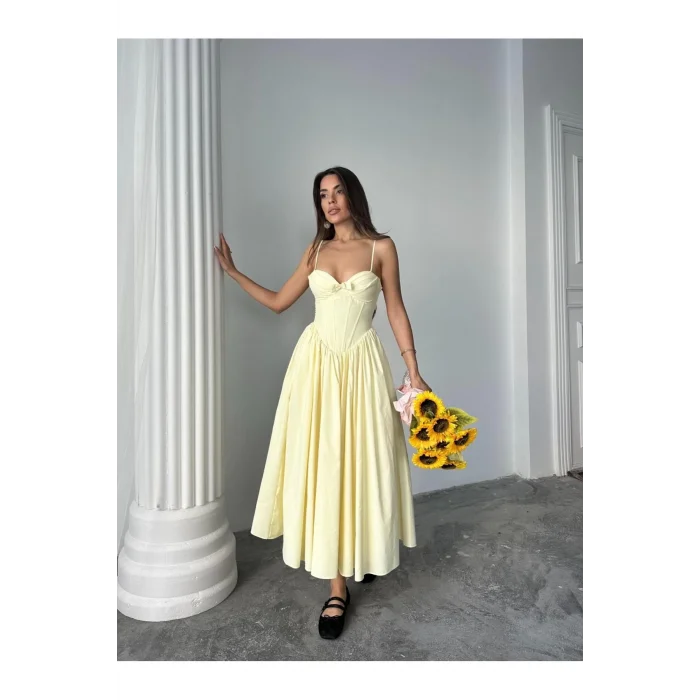 Kadın Poplin Kumaş Kurdeleli Askılı Midi Elbise