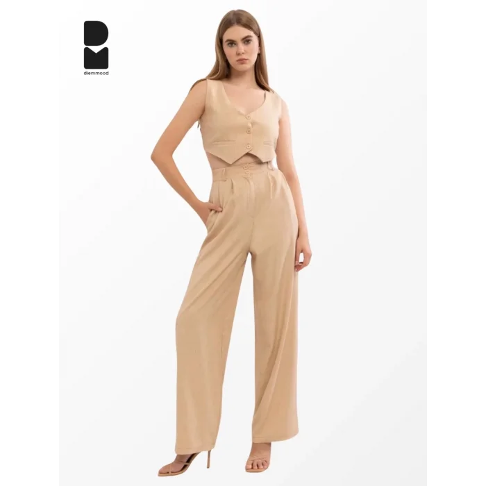 Kadın Camel Casual Crop Yelek