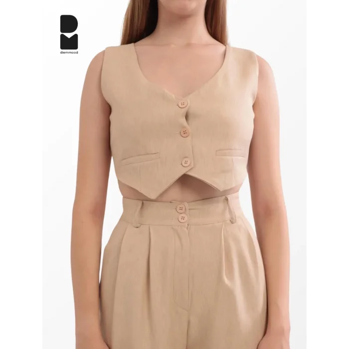 Kadın Camel Casual Crop Yelek