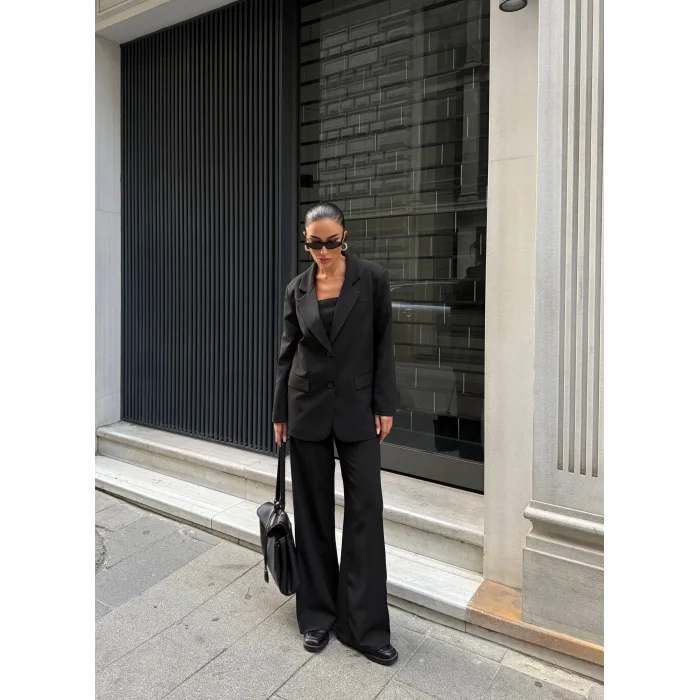 Kadın Ceket Straplez Bluz ve Palazzo Pantolon 3lü Takım