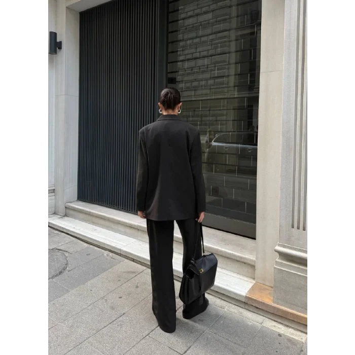 Kadın Ceket Straplez Bluz ve Palazzo Pantolon 3lü Takım