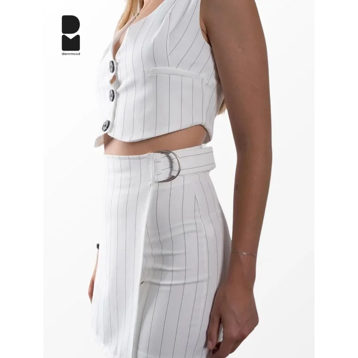 Kadın Çizgili Crop Yelek