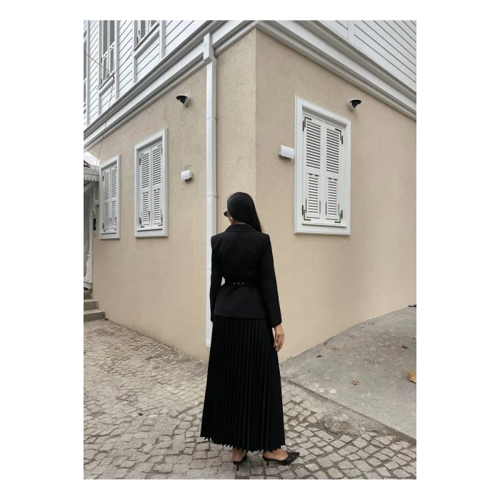 Kadın Belden Kemerli Şık Takım-Blazer&Piliseli Etek