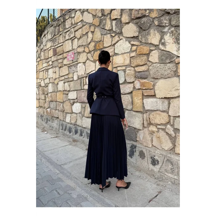 Kadın Belden Kemerli Şık Takım-Blazer&Piliseli Etek