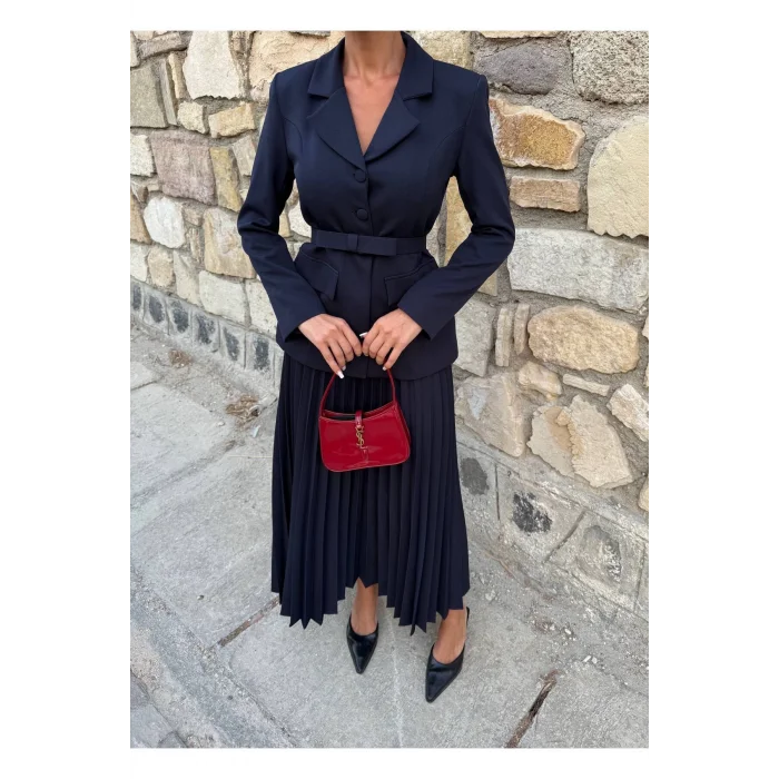 Kadın Belden Kemerli Şık Takım-Blazer&Piliseli Etek