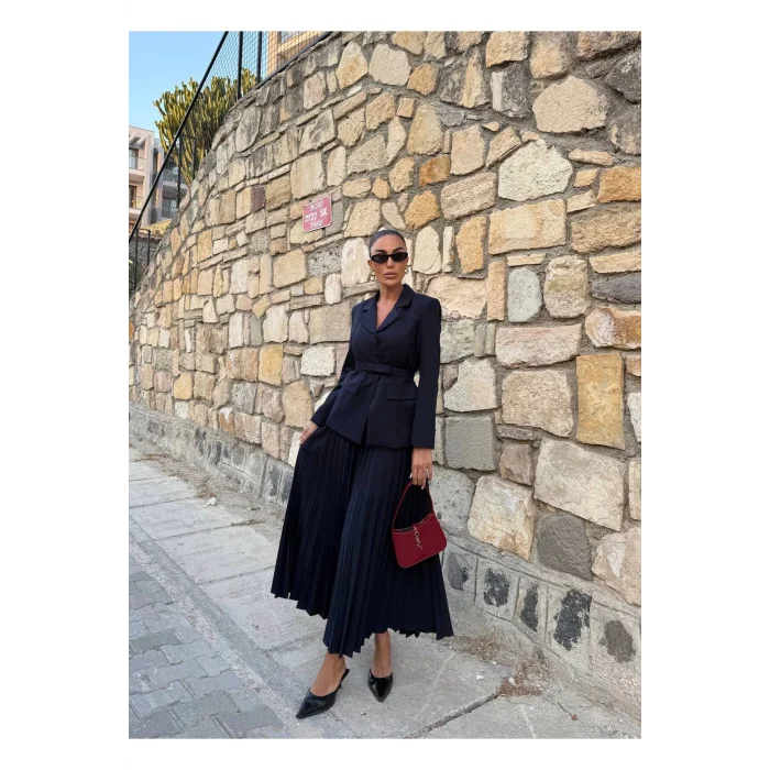 Kadın Belden Kemerli Şık Takım-Blazer&Piliseli Etek