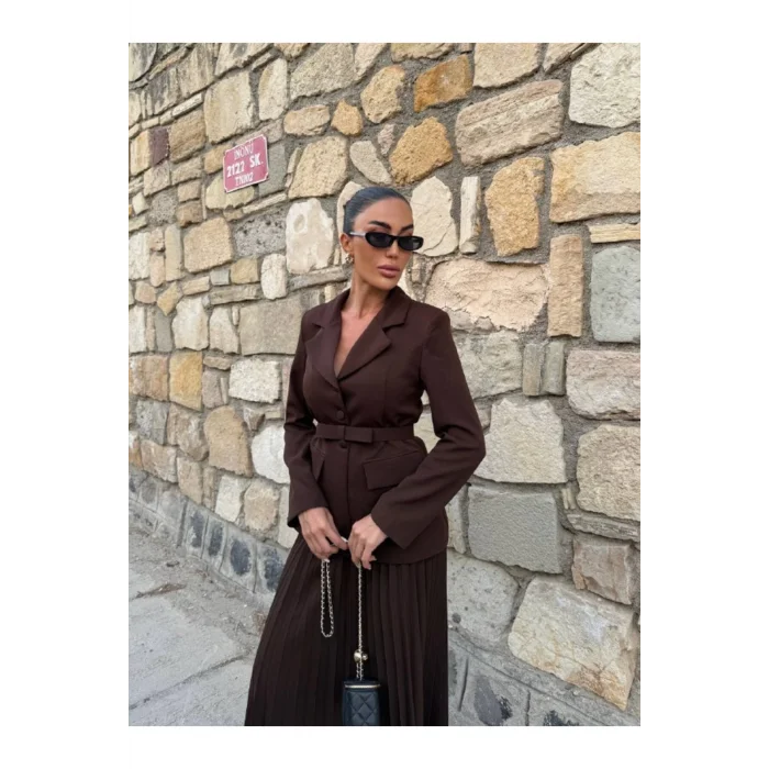 Kadın Belden Kemerli Şık Takım-Blazer&Piliseli Etek