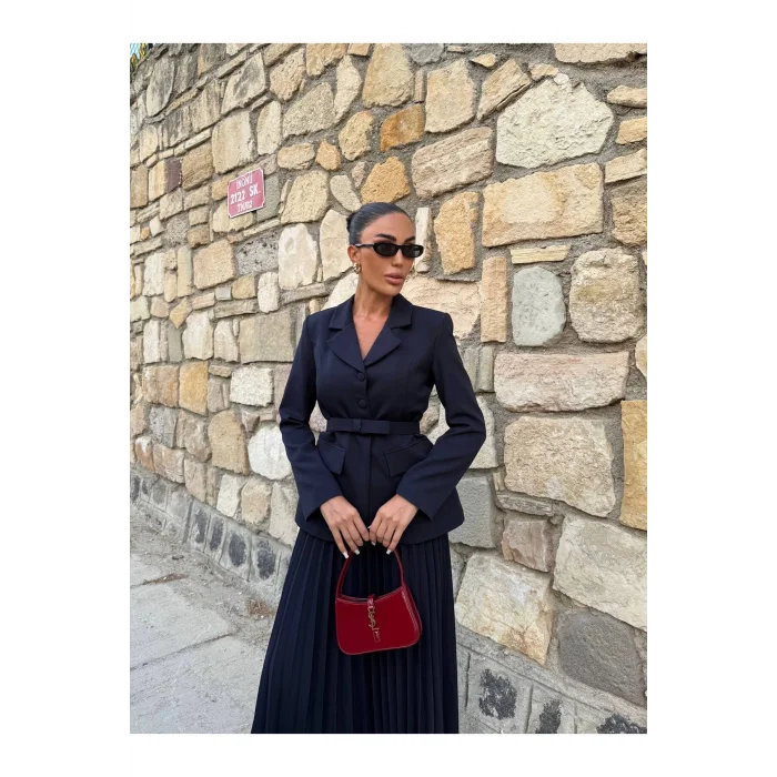 Kadın Belden Kemerli Şık Takım-Blazer&Piliseli Etek