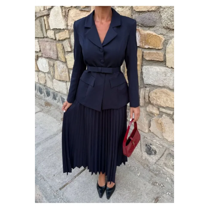 Kadın Belden Kemerli Şık Takım-Blazer&Piliseli Etek