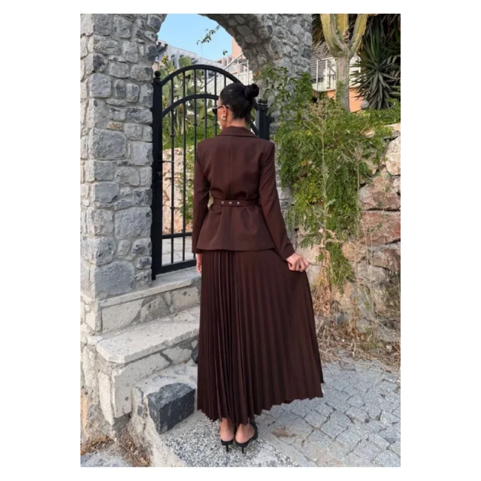 Kadın Belden Kemerli Şık Takım-Blazer&Piliseli Etek