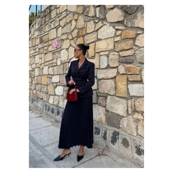 Kadın Belden Kemerli Şık Takım-Blazer&Piliseli Etek